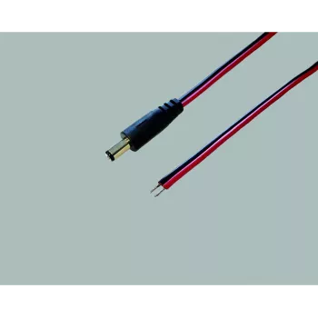BKL Electronic 075144 kisfeszültségű összekötő kábel, DC dugó 5,5 x 2,1 mm nyitott végekre, 0,5 m, fekete