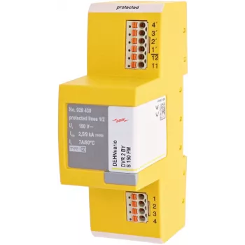DEHN DVR 2 BY S 150 FM kombinált villámáram- és túlfeszültség-levezető 1+2 típus, 2 pólusú, 230 V AC, DIN-sínre szerelhető, távjelzéssel 928430