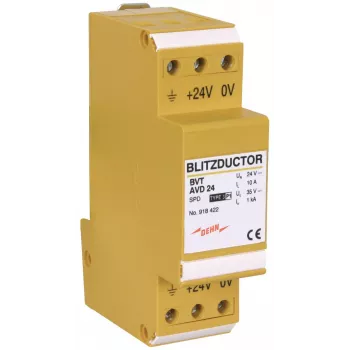 DEHN 918422 BLITZDUCTOR VT kombinált villámáram- és túlfeszültség-levezető DC-tápegység-rendszerekhez, 24 V DC, 1+2. típusú SPD
