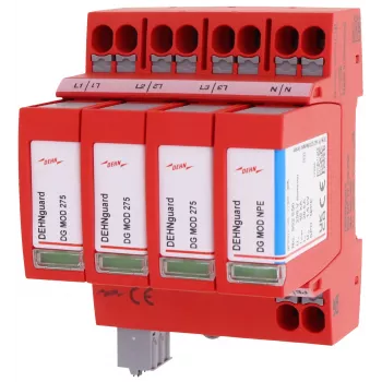 DEHN DEHNguard MP TT 275 FM 2. típusú túlfeszültség-levezető, 4 pólusú, 275 V AC, DIN-sínre szerelhető, távjelző érintkezővel 942315