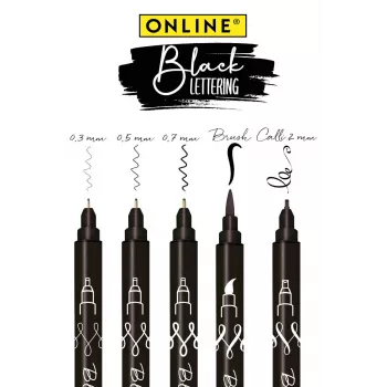 ONLINE Black Lettering akril tollkészlet, fekete, 5 db 19114