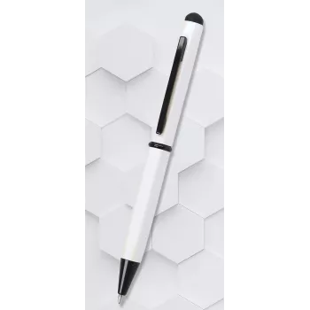 ONLINE SCHREIBGERÄTE Hexagon Stylus golyóstoll, fehér ház, kék tinta, kapacitív stylus, forgómechanizmus, alumínium, 1 darab (21031/3D)