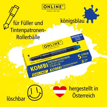 ONLINE Kombi Ink Cartridges for Fountain Pens Blue 40-Pack (70049)