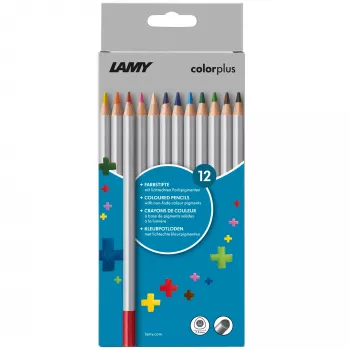 LAMY colorplus háromszögletű színes ceruzák, 12 különböző szín, ergonomikus háromszög forma, matt felület, karton tok 1233468