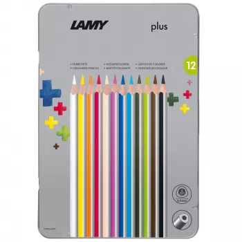 LAMY plus háromszögletű színes ceruzák, 12 darabos fémtok, ergonomikus háromszög forma, matt felület, törésálló betét 1222009