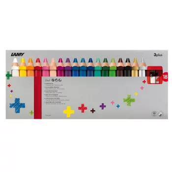 LAMY 3-in-1 színes ceruzák 3plus, 18 darabos készlet karton tokban – akvarell, viaszkréta és színes ceruza egyben 1223549