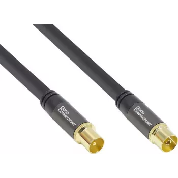 GoodConnections SmartFLEX antennakábel, IEC koaxiális dugó–aljzat, aranyozott, négyszeres árnyékolás, 120 dB, fekete, 7,5 m (GC-M2056)