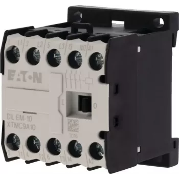 Eaton DILEM-10-G(12VDC) miniatűr mágneskapcsoló, 3 pólusú, 12 V DC tekercs, 9 A AC-3, 1 NO segédérintkező, IP20, csavaros csatlakozók, DIN-sínre/csavarral szerelhető, fekete/fehér 079594