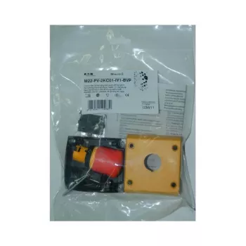 Eaton M22-PV-2KC01-IY1-BVP vészleállító nyomógomb, 2 NC, húzó reteszelés, IP66, piros gombafej sárga galléron 110939