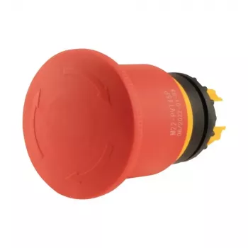 Eaton M22-PVT45P vészleállító nyomógomb, gombafej, 45 mm, piros nyomógomb, sárga perem, húzós reteszelés 121462