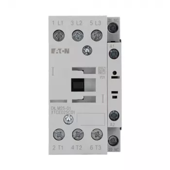 Eaton DILM25-01(RDC24) 3 pólusú kontaktor, 24 V DC tekercs, 25 A AC-3, 1 NC segédérintkező, IP00, fekete/fehér 277178