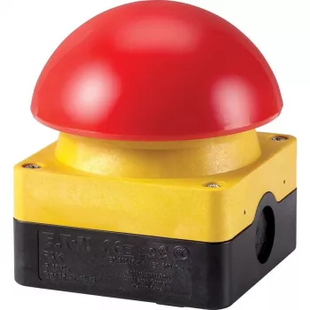 Eaton FAK-R/V/KC01/IY vészleállító vezérlőállomás, bekötve, sárga ház, piros gombos fejű nyomógomb, IP66/IP67/IP69 229747