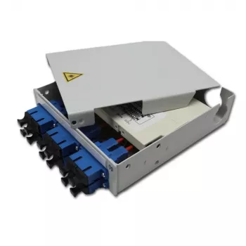 Telegärtner STX DIN-sín optikai elosztó, 6x SC duplex singlemode, 12 szálas splices kazetta, pigtailek, splices kész H82050E0002