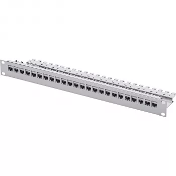 Telegärtner 24-portos Cat.6 UTP patchpanel, 1U 19 inch rackbe szerelhető, világosszürke RAL 7035
