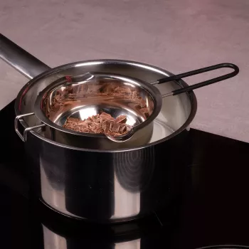 Lurch nemesacél bain-marie olvasztótál, ezüst, 11 cm átmérő, 350 ml, kiöntővel és edénytartó horoggal (70276)