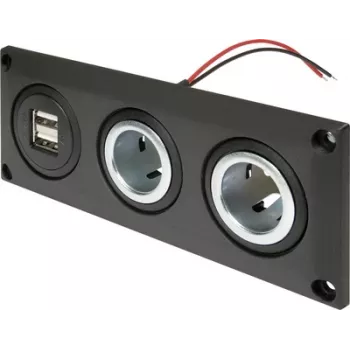 ProCar 67326500 beépített aljzat 12V/24V USB töltőporttal, DIN/ISO 4165, 16A/8A, 5V/2.1A, fekete