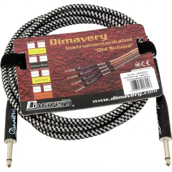 DIMAVERY hangszerkábel 3m fekete/ezüst nikkelezett TS jack dugókkal 26300051