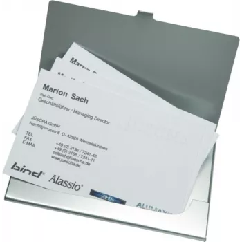 JÜSCHA Alassio Business Card Case, Aluminum, Matte Silver, Holds approx. 10 Cards, 93 x 60 x 5 mm 0334