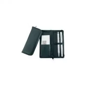 JÜSCHA Alassio Pen Case for 3 Writing Instruments, Leather, Black, with Credit Card Compartment (2603)