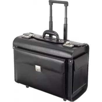 JÜSCHA Alassio Silvana Pilot Case, Leather, Black, with Trolley (92705)
