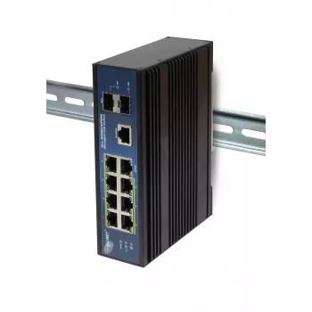 ALLNET ALL-SGI8010PDM ipari menedzselt Layer2+ 10 portos Gigabit PoE switch, 7x PoE+ 2x SFP 1x PD, ventilátor nélküli IP40