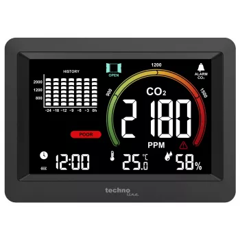 Technoline WL1028 CO2 monitor levegőminőség-mérő riasztással fekete