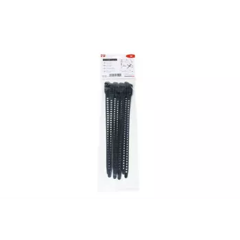 HellermannTyton SOFTFIX® újrafelhasználható kábelkötöző 260 mm x 11 mm, fekete, 8 darabos csomag 115-11270