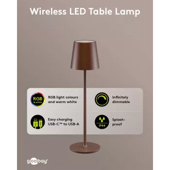 Wentronic Goobay vezeték nélküli LED asztali lámpa, M méret, 38 cm, RGBW, réz színű (76570)