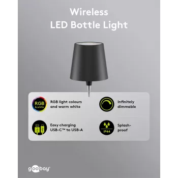 Wentronic Goobay vezeték nélküli LED üvegvilágítás, RGBW, fekete (76571)