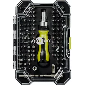 Goobay 100 részes csavarhúzó-bittkészlet 1/4 inch hatszögletű S2 acél bitekkel és mágneses bittartóval 77844