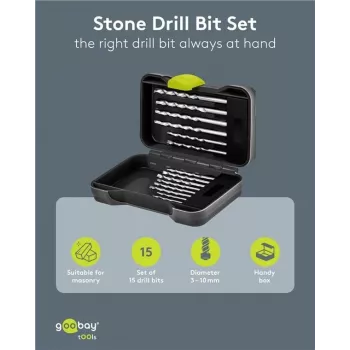 GOOBAY TOOLS 15 részes kőzetfúró készlet 4-12 mm volfrámkarbid heggyel, tokban 77849