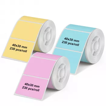 Olympia 6323 univerzális direkt termocímkék, 40 x 30 mm, papír, többszínű (rózsaszín, kék, sárga), 3 tekercs