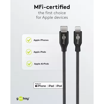 Goobay Dual-USB autós gyorstöltő-készlet Lightning 27 W - USB-C és USB-A autós töltő USB-C - Lightning kábellel 72166