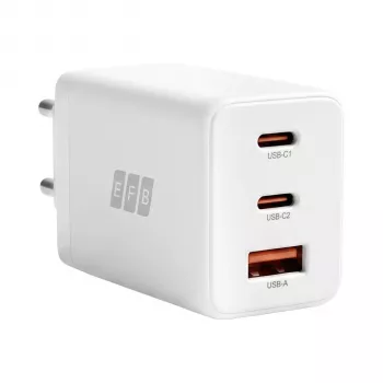 EFB Elektronik 65W GaN fali töltő 2x USB-C + USB-A PD3.0 QC3.0 fehér G651A2CE