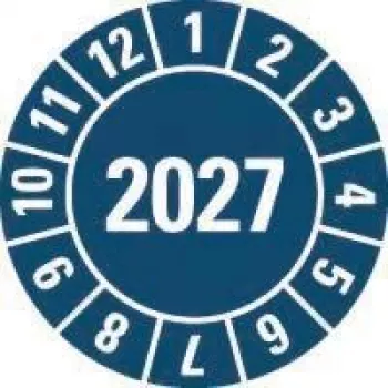 HEIN ipari táblák ellenőrző matrica 2027, kék, öntapadós fólia, kerek 20 mm, 500 tekercsenként 189463