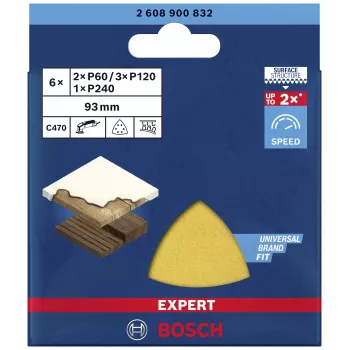 Bosch EXPERT C470 delta csiszolólap-készlet 93 mm P60/P80/P120 tépőzáras perforált 6 darabos csomag 2608900832