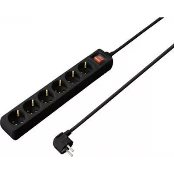 SYGONIX SY-4891006 6-os Schuko elosztó megvilágított kapcsolóval, 1,5 m kábel, fekete