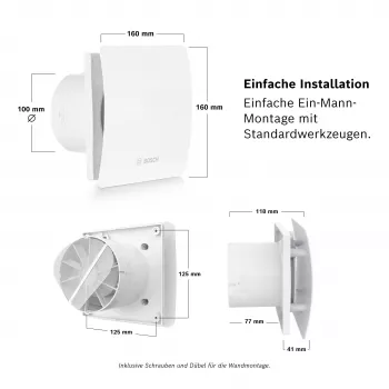 BOSCH F1500 DH 100 Bathroom Extractor Fan with Run-on Timer DN 100 7738335626