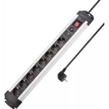 SYGONIX SY-4755614 túlfeszültség-védett elosztó, 6 Schuko dugalj, ezüst/fekete