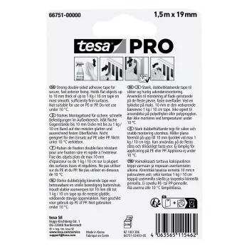 tesa Montage PRO Outdoor 66751-00000-00 átlátszó rögzítőszalag 1,5 m x 19 mm