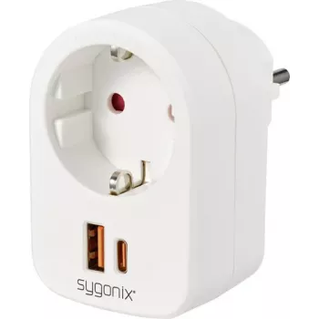 Sygonix SY-6713236 dugaszadapter 2 USB-csatlakozóval, Type-F, 3680 W, fehér