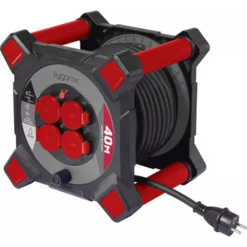Sygonix SY-10236126 kábeldob 25m H05VV-F 3G1.5 4 Schuko aljzat hővédelemmel fekete