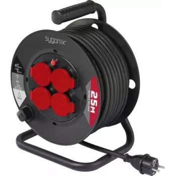 Sygonix SY-10236129 kábeldob fekete Schuko dugó 25m 4 aljzat