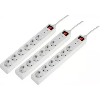 Sygonix 3xSY-5044446 túlfeszültség-védett elosztó, 6-os, fehér, 1,5m kábel, 3-as csomag