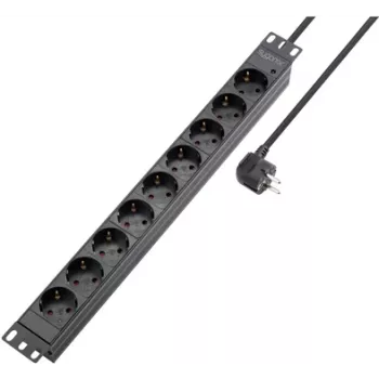 Sygonix SY-5799004 19 inch 9-es rack szerelhető elosztó, Schuko, 2m kábel, fekete