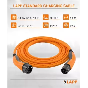 LAPP MOBILITY Type 2 EV töltőkábel, 7,4 kW, 5 m, narancssárga 61786
