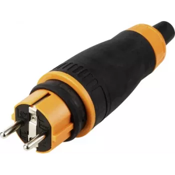 Sygonix SY-6618478 Schuko védőérintkezős dugó TPE PC 250 V/AC fekete narancssárga IP44