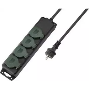 SYGONIX SY-5145340 kapcsoló nélküli elosztó, 3 Schuko aljzat, 1,5 m kábel, fekete/zöld