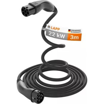 LAPP MOBILITY öntekercselő Type-2 EV töltőkábel, 22 kW, 3 m, fekete (75749)