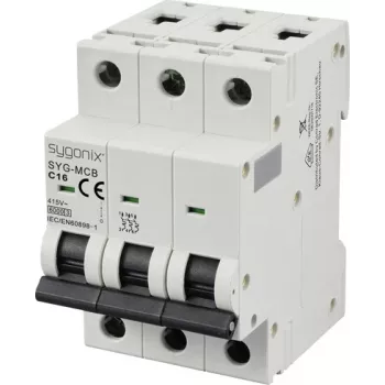 Sygonix SY-6441084 3-pólusú C16 16A 6kA kismegszakító, 415V AC, DIN-sínre szerelhető